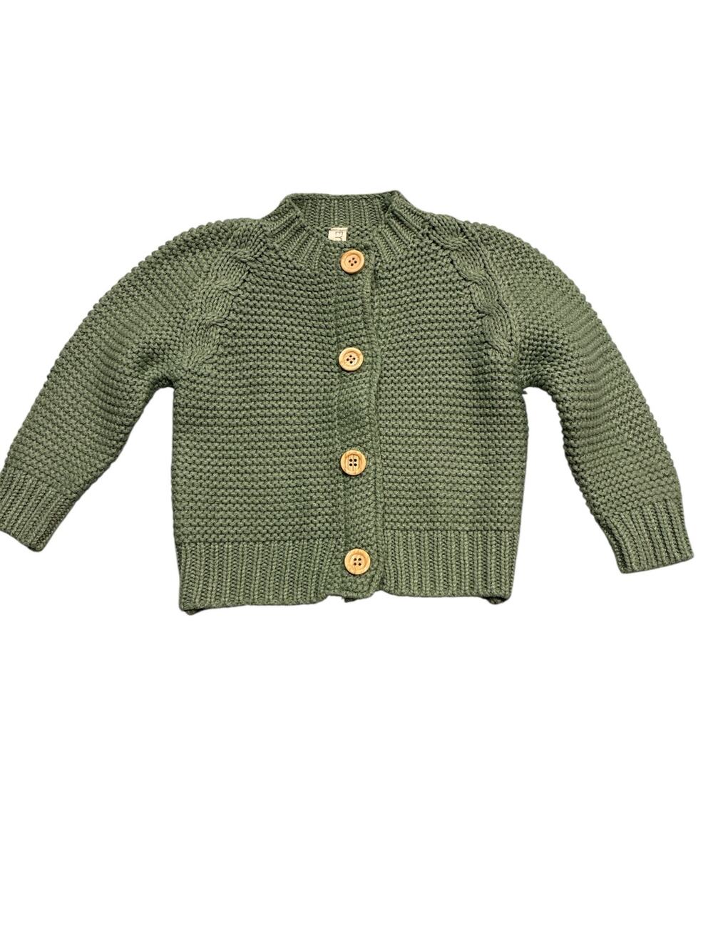 Peyton & Scout Green Cable Knit Baby Sweater